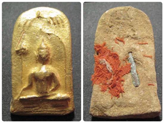 รูปพระยอดขุนพล เนื้อดินผสมไม้ตะเคียนเปียกทองฝังตะกรุดจีวร